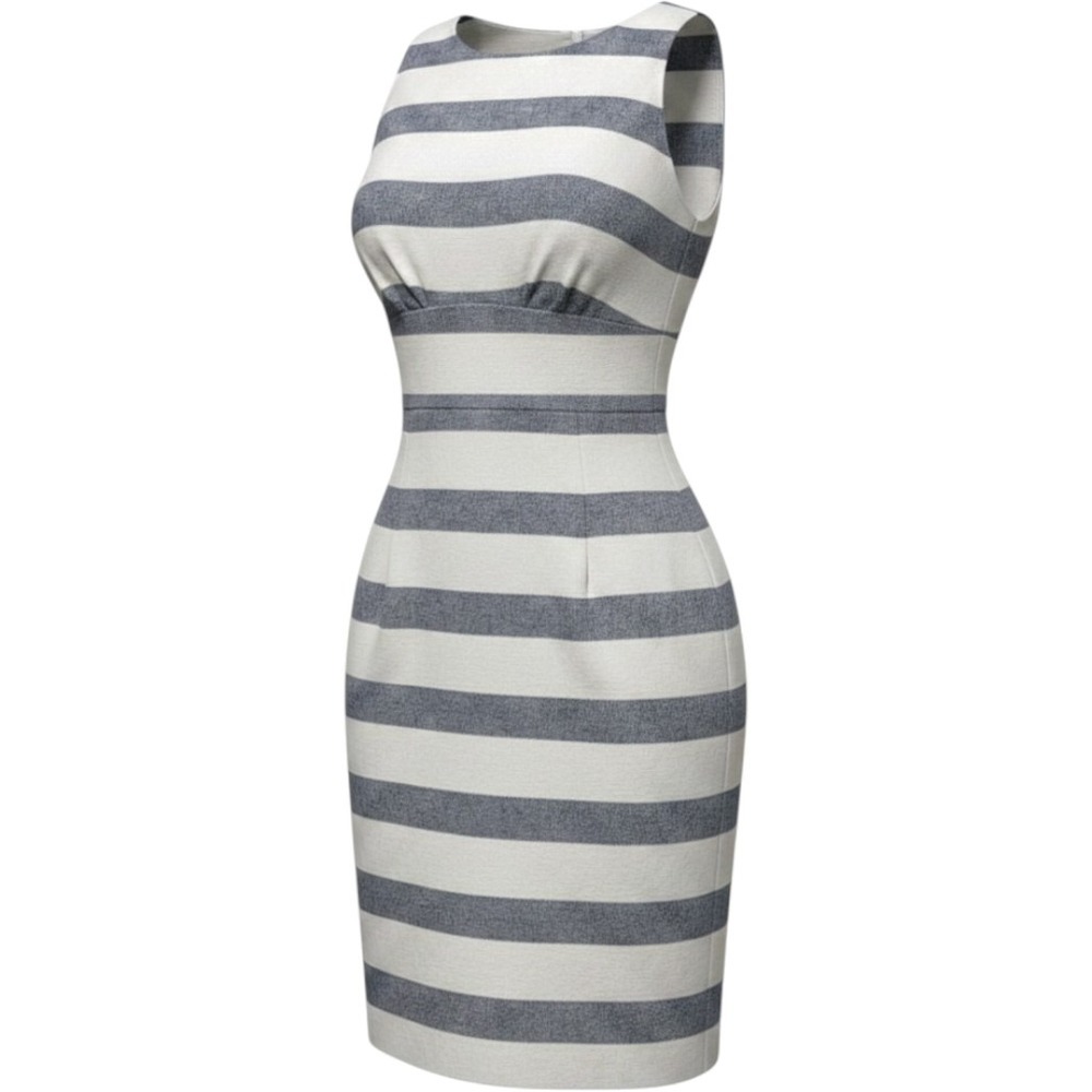 J.Crew‎ Striped Cotton Linen Sheath Dress Gray White Sleeveless C4998 Size 4